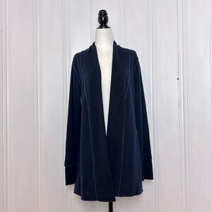 Nice Collection Navy Blue Wool and Cashmere Cardigan with Contrasting Details